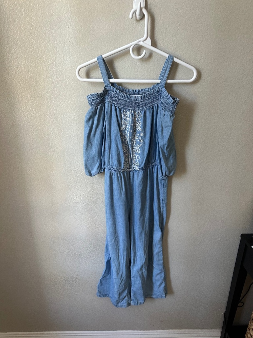 Old Navy Light Blue Embroidered Cold-Shoulder Jumpsuit- Large (10/12) - Picture 1 of 6